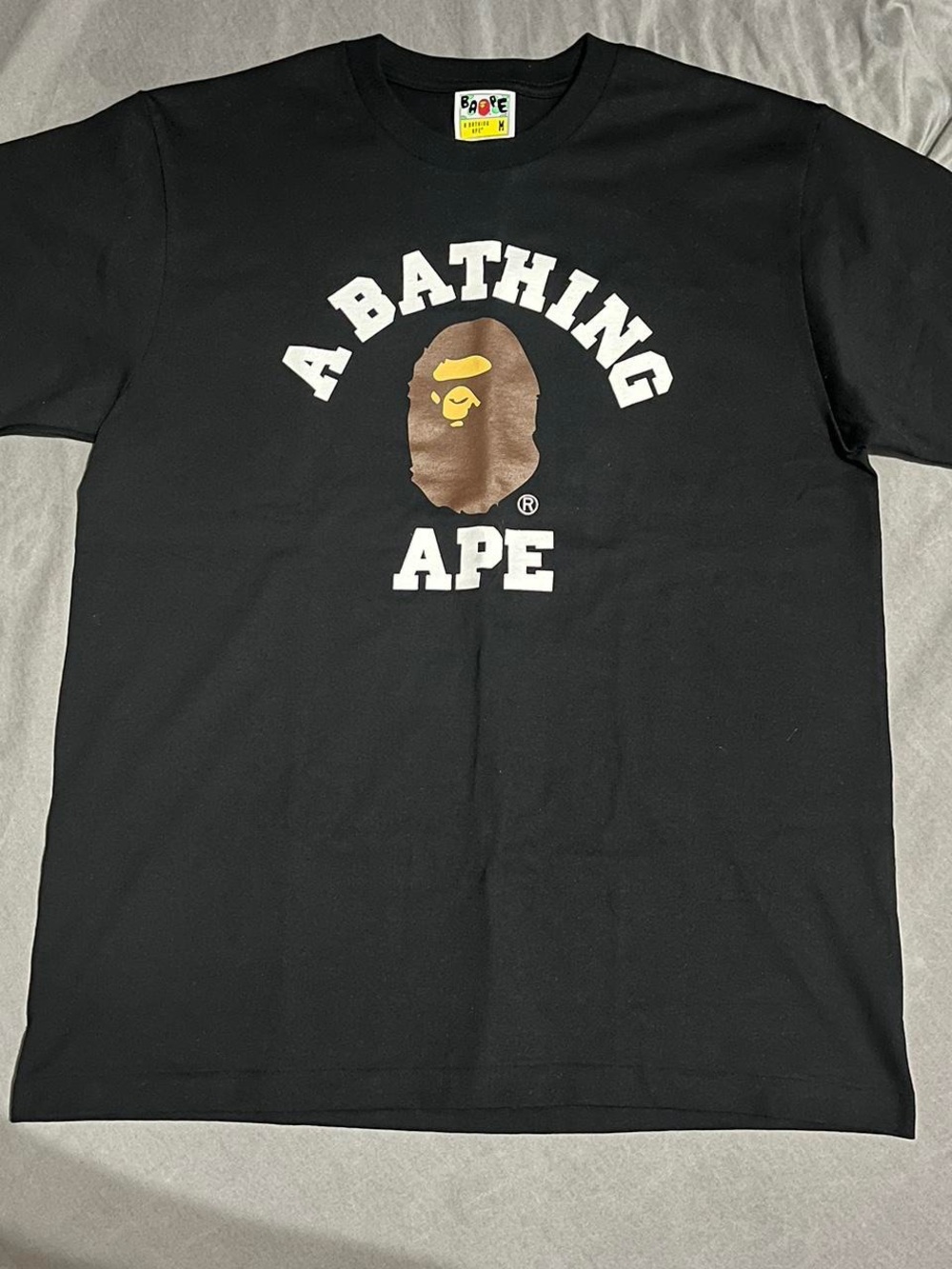 Bape Black Short-Sleeve Logo Tee with Brown & Yellow Ape Graphic